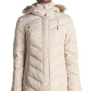 Duck Down 2 Way Zip Faux Fur Trim Hood Puffer Coat NWOT Kenneth Cole New York